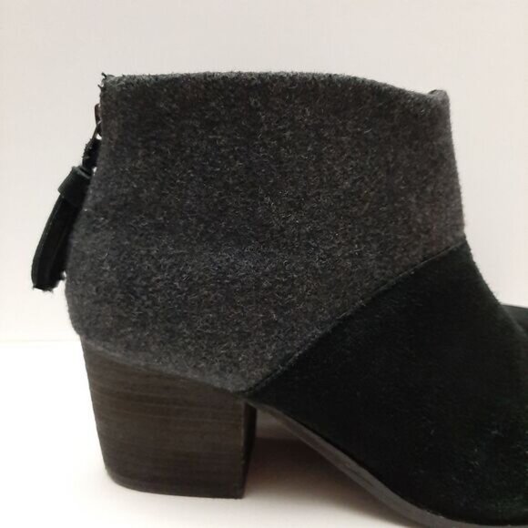 TOMS Lacy Suede & Felt Ankle Boots Chunky Block Heel Colorblock Black Grey Sz 9 - Picture 3 of 16